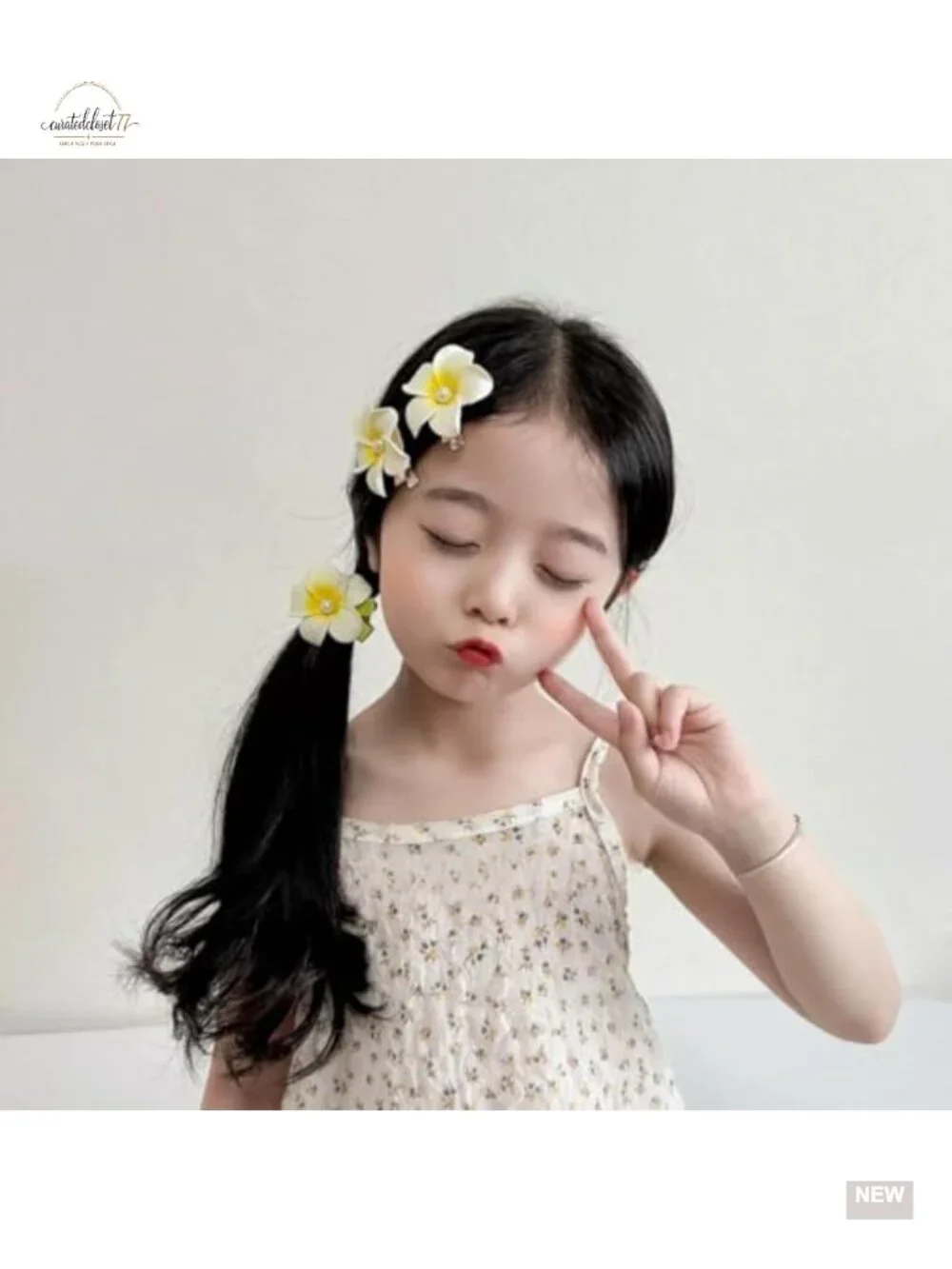 4-Piece Tropical Plumeria Flower Hair Clips & Pearl Scrunchies Set
